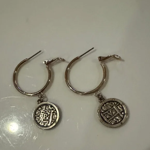 White House Black Market Gold Hoop Earrings with Silver Charms - Picture 1 of 1